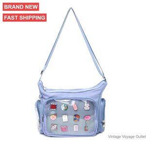 Canvas Ita Crossbody Bag with Anime Pin Display Pockets Adjustable Strap